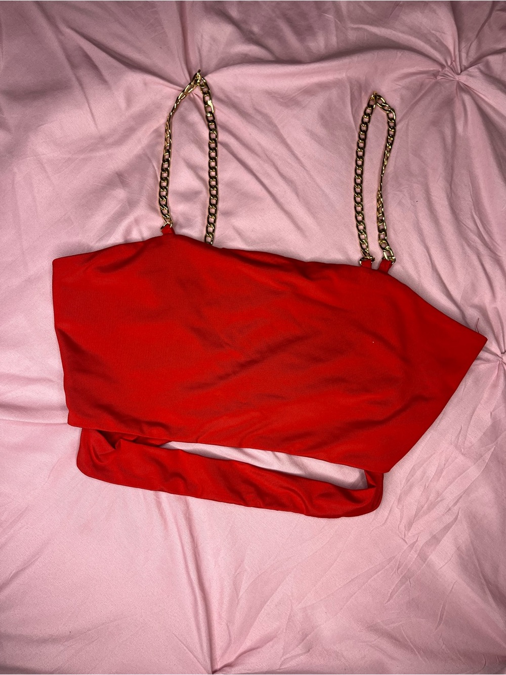 SHEIN Red Crop Top with Gold Chain Detail